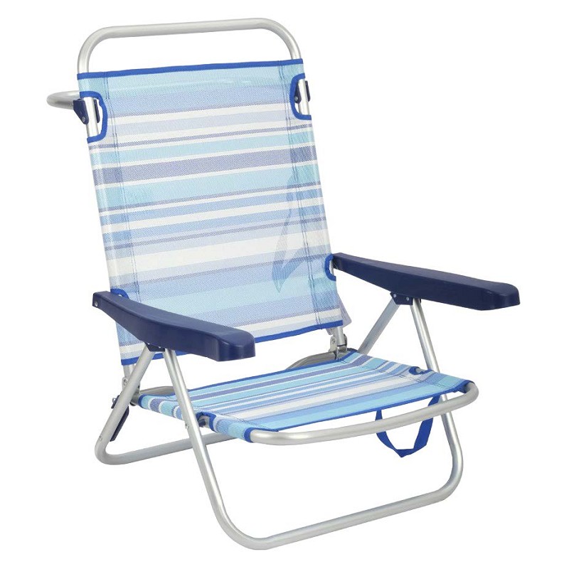 Silla de Playa Plegable Baja Rayas Azules