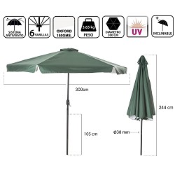 Sombrilla para Jardín y Terraza 3 Metros Diametro Verde