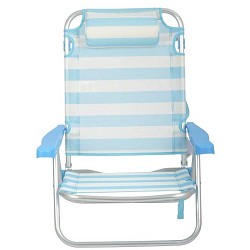 Silla de Playa Plegable Baja con Cojín Rayas Celeste