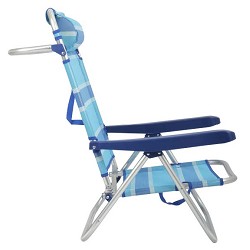 Silla de Playa Plegable Baja con Cojín Rayas Azul