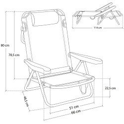 Silla de Playa Plegable Baja con Cojín Rayas Azul