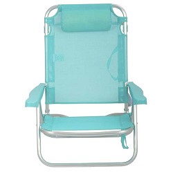 Silla de Playa Plegable Baja con Cojín Turquesa
