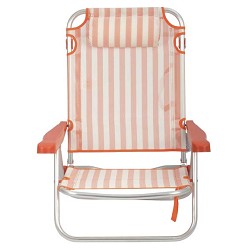 Silla de Playa Plegable Baja con Cojín Rayas Naranja