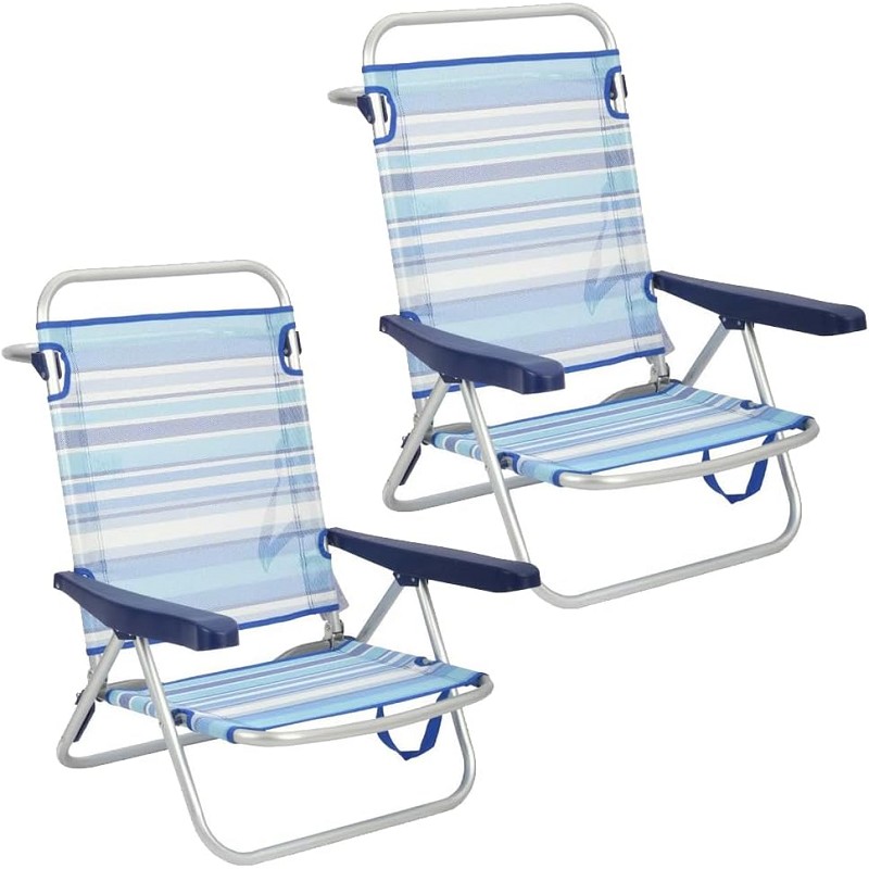 Pack 2 Silla de Playa Bajas Plegables Reclinables Rayas Azules