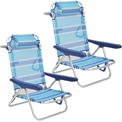 Pack 2 Sillas de Playa Plegables con Cojín Reclinable Rayas Azules