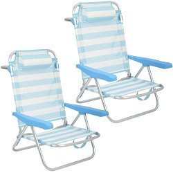 Pack 2 Sillas de Playa Bajas con Cojín Reclinables Rayas Celeste