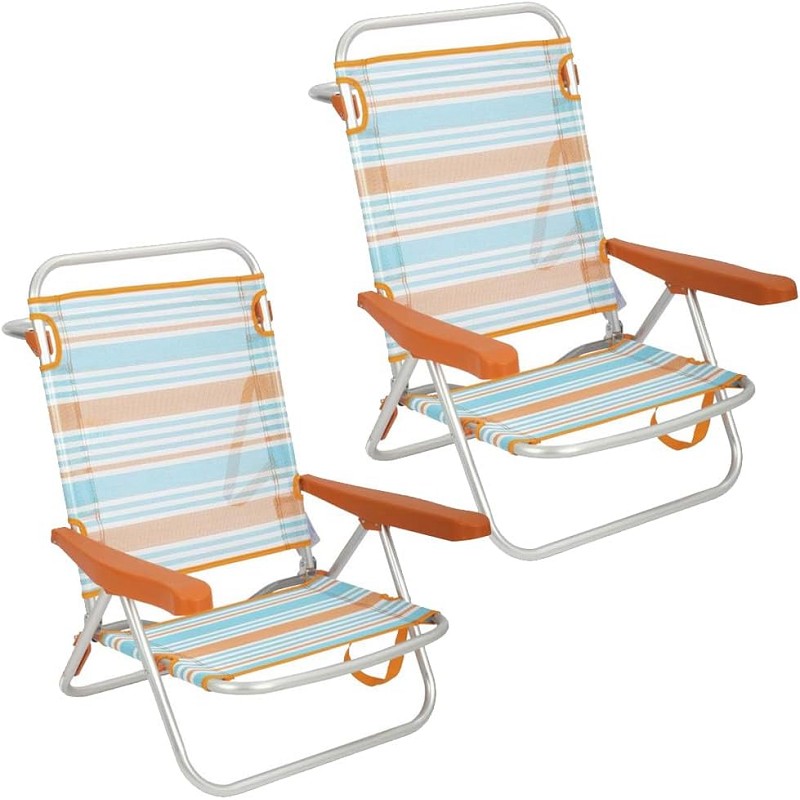 Pack 2 Sillas de Playa Bajas Plegables Naranja Rayas