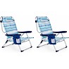 Pack 2 Sillas Playa Bolsillo-Mochila Bajas Rayas Azul 5 posiciones
