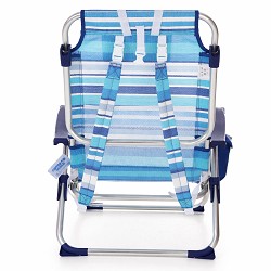 Pack 2 Sillas Playa Bolsillo-Mochila Bajas Rayas Azul 5 posiciones