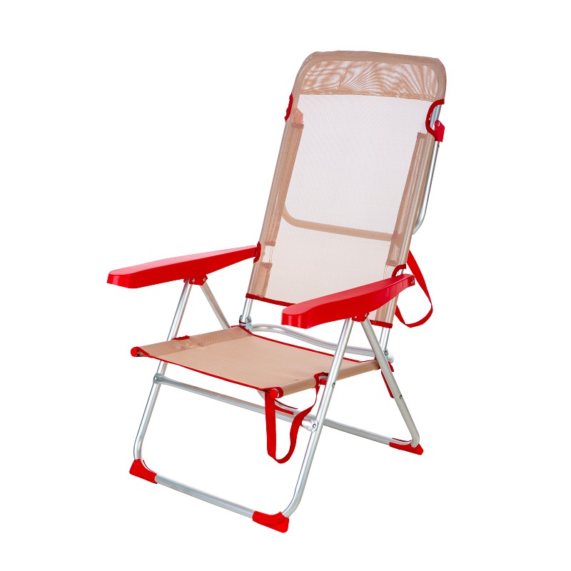 Silla Alta Plegable Evy Aluminio Crema-Rojo