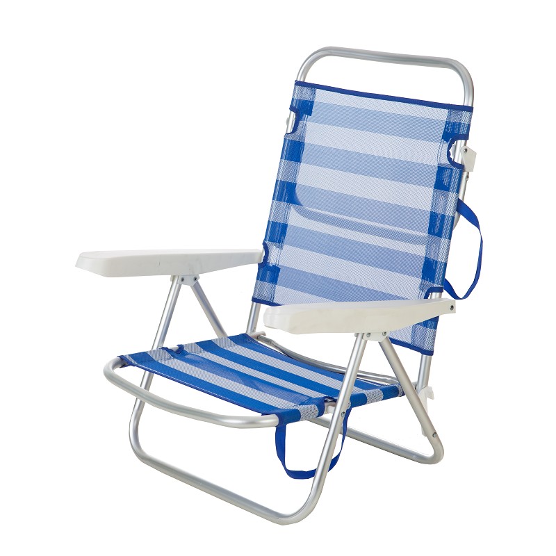 Silla de Playa Plegable Baja Rayas Azul