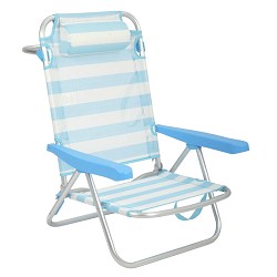 Silla de Playa Plegable Baja con Cojín Rayas Celeste