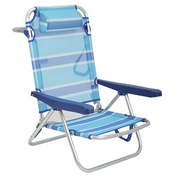 Silla de Playa Plegable Baja con Cojín Rayas Azul