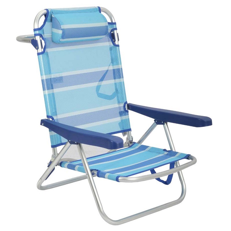 Silla de Playa Plegable Baja con Cojín Rayas Azul