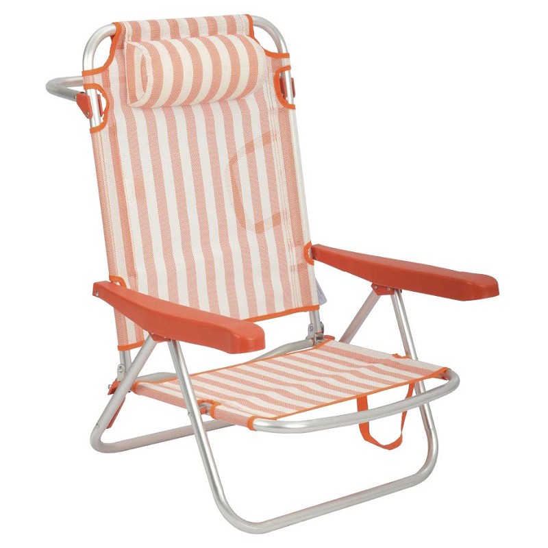 Silla de Playa Plegable Baja con Cojín Rayas Naranja
