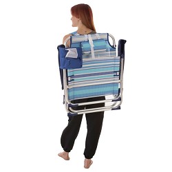 Pack 2 Sillas Playa Bolsillo-Mochila Bajas Rayas Azul 5 posiciones