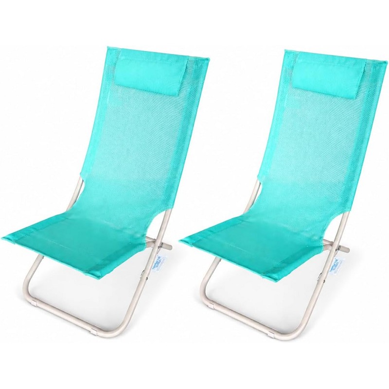 Pack 2 Sillas Playa Plegables con Cojín 80x48x67 cm. Aguamarina