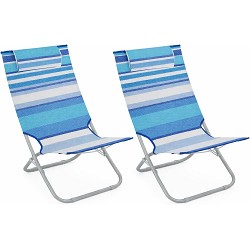 Pack 2 Sillas Playa Plegable con Cojín 80x48x67 cm. Rayas Azul
