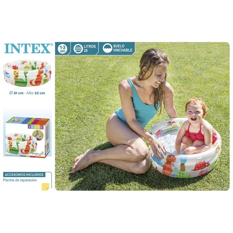 Piscina Hinchable Bebé Dino 3 Aros 61x22 cm.